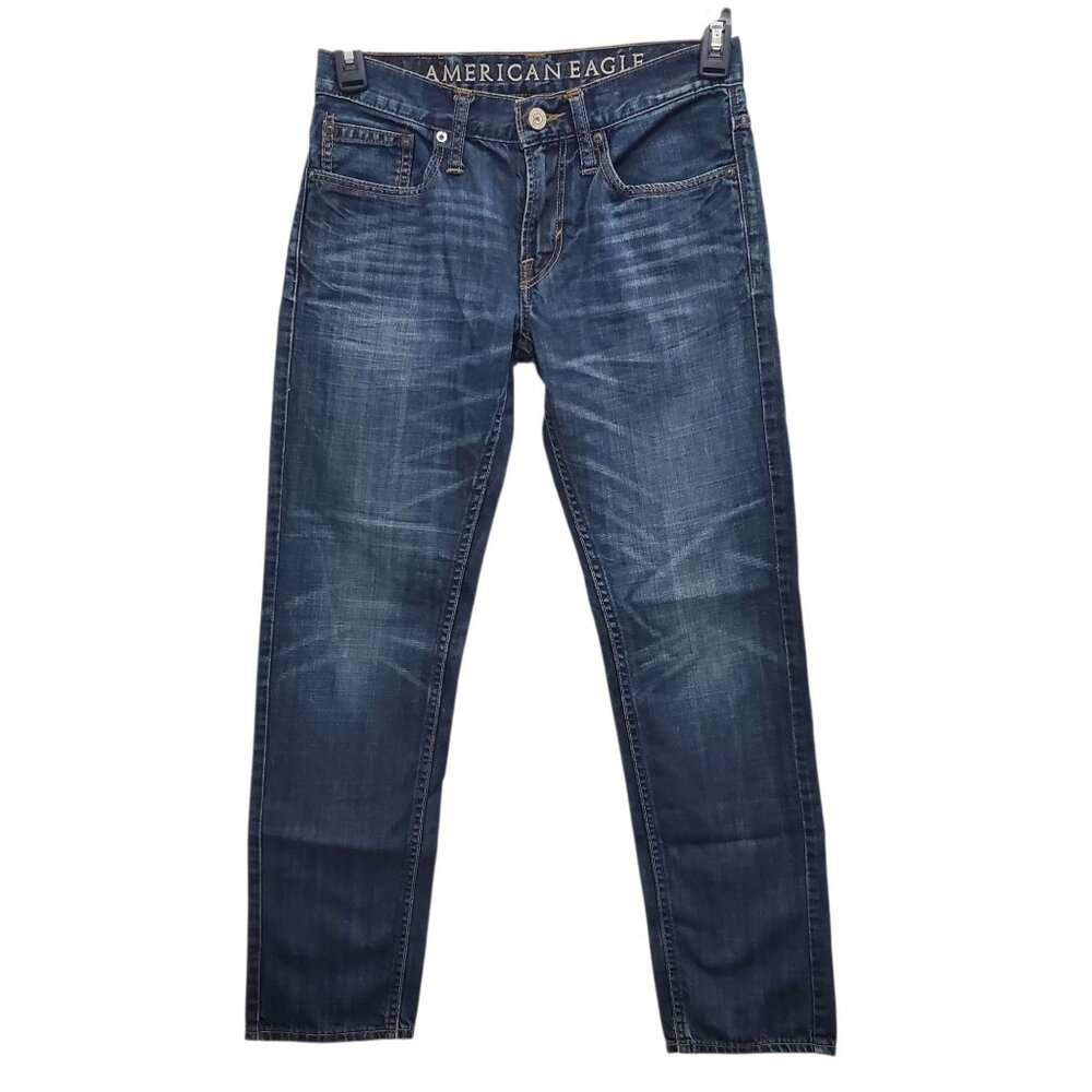 American‎ Eagle Slim Men's Vintage Dark Wash Distressed All Cotton Jeans 28x30